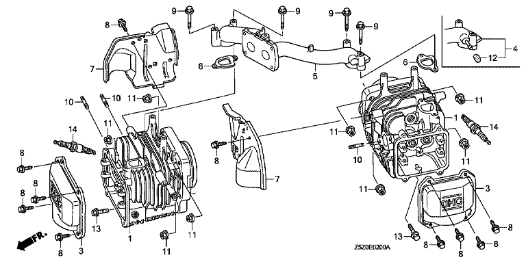 ЗАПЧАСТИ ДЛЯ ДВИГАТЕЛЯ БЕНЗИНОВОГО HONDA GCV520R (ТИП CEE9) (ГОЛОВКА ЦИЛИНДРА, ЦИЛИНДР)