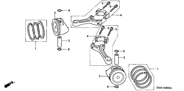 ЗАПЧАСТИ ДЛЯ ДВИГАТЕЛЯ БЕНЗИНОВОГО HONDA GCV530 (ТИП CEE9 GJAJM-1000001-1049999) (ПОРШЕНЬ, КОЛЬЦА ПОРШНЕВЫЕ, ШАТУН)