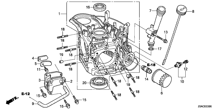 ЗАПЧАСТИ ДЛЯ ДВИГАТЕЛЯ БЕНЗИНОВОГО HONDA GCV530 (ТИП CEE9 GJAJM-1051340) (КАРТЕР)