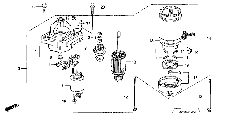 ЗАПЧАСТИ ДЛЯ ДВИГАТЕЛЯ БЕНЗИНОВОГО HONDA GCV530 (ТИП PEE9 GJAJM-1000001-1049999) (СТАРТЕР ЭЛЕКТРИЧЕСКИЙ)