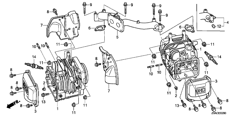 ЗАПЧАСТИ ДЛЯ ДВИГАТЕЛЯ БЕНЗИНОВОГО HONDA GCV530 (ТИП PEE9 GJAJM-1051340) (ГОЛОВКА ЦИЛИНДРА, ЦИЛИНДР)