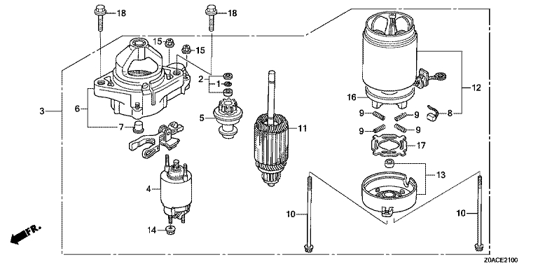 ЗАПЧАСТИ ДЛЯ ДВИГАТЕЛЯ БЕНЗИНОВОГО HONDA GCV530 (ТИП PEE9 GJAJM-1051340) (СТАРТЕР ЭЛЕКТРИЧЕСКИЙ)