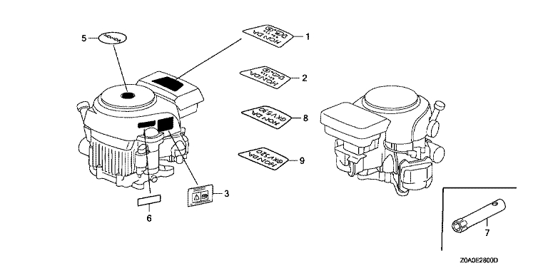 ЗАПЧАСТИ ДЛЯ ДВИГАТЕЛЯ БЕНЗИНОВОГО HONDA GCV530 (ТИП SEE2 GJAJM-1000001-1049999) (ТАБЛИЧКИ МАРКИРОВОЧНЫЕ)