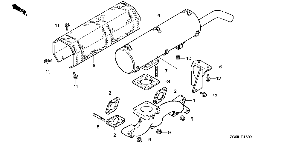 ЗАПЧАСТИ ДЛЯ ДВИГАТЕЛЯ ДИЗЕЛЬНОГО HONDA GD1250 (ТИП SH1) (ГЛУШИТЕЛЬ)