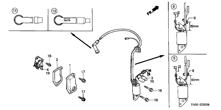 ЗАПЧАСТИ ДЛЯ ДВИГАТЕЛЯ БЕНЗИНОВОГО HONDA GK200 (ТИП W) (ВЫКЛЮЧАТЕЛЬ КОНТАКТНЫЙ)