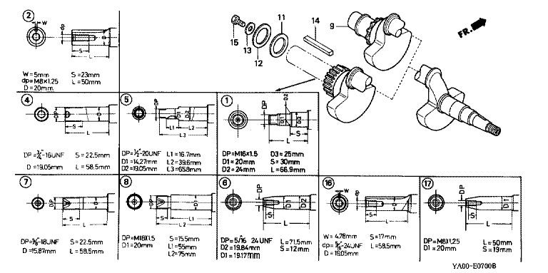 ЗАПЧАСТИ ДЛЯ ДВИГАТЕЛЯ БЕНЗИНОВОГО HONDA GK200 (ТИП W) (ВАЛ КОЛЕНЧАТЫЙ)