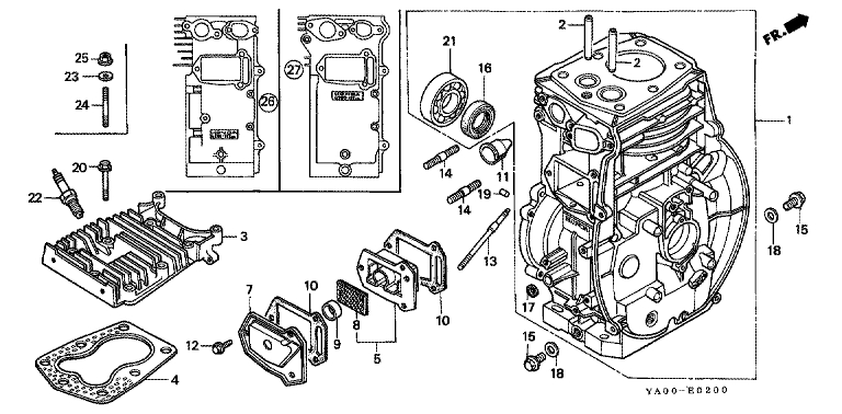 ЗАПЧАСТИ ДЛЯ ДВИГАТЕЛЯ БЕНЗИНОВОГО HONDA GK200K2 (ТИП UABT) (ГОЛОВКА ЦИЛИНДРА, ЦИЛИНДР)