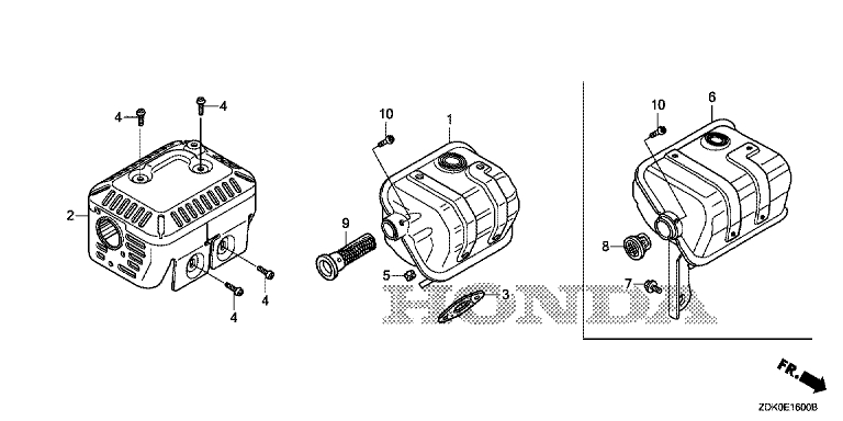 ЗАПЧАСТИ ДЛЯ ДВИГАТЕЛЯ БЕНЗИНОВОГО HONDA GP160H (ТИП CH1/A) (ГЛУШИТЕЛЬ)