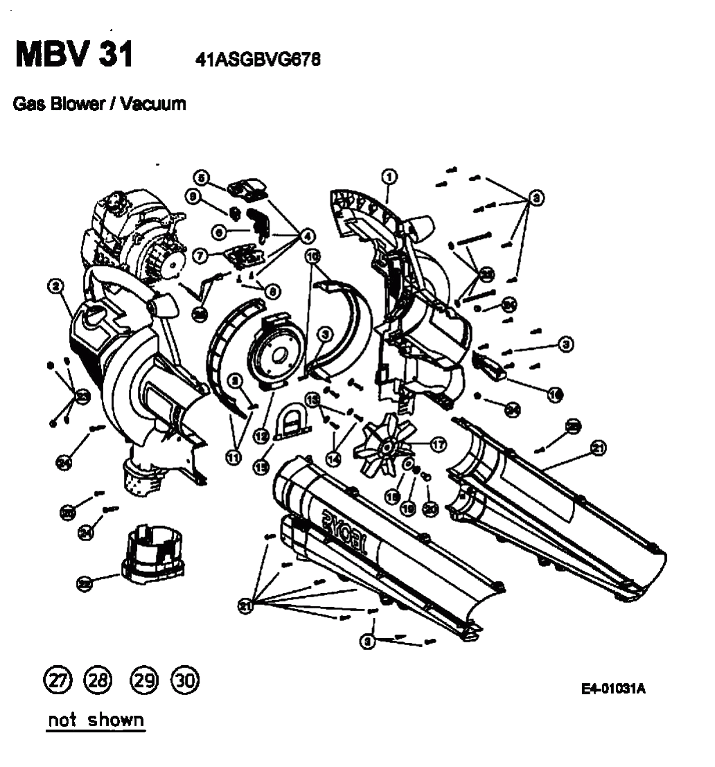 MTD Артикул 41ASGBVG678 (год выпуска 2002). Основная деталировка