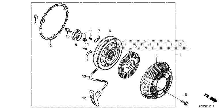 ЗАПЧАСТИ ДЛЯ ДВИГАТЕЛЯ БЕНЗИНОВОГО HONDA GP160H (ТИП VXH1) (СТАРТЕР РУЧНОЙ)