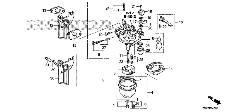 ЗАПЧАСТИ ДЛЯ ДВИГАТЕЛЯ БЕНЗИНОВОГО HONDA GP200H (ТИП QHB1/A) (КАРБЮРАТОР)