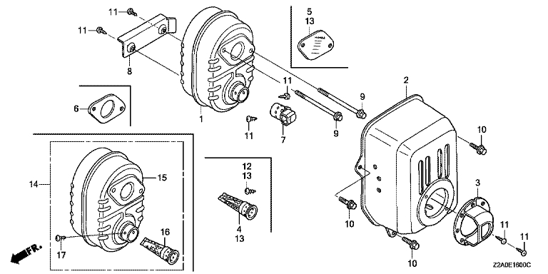 ЗАПЧАСТИ ДЛЯ ДВИГАТЕЛЯ БЕНЗИНОВОГО HONDA GS160A (ТИП MBA2) (ГЛУШИТЕЛЬ)