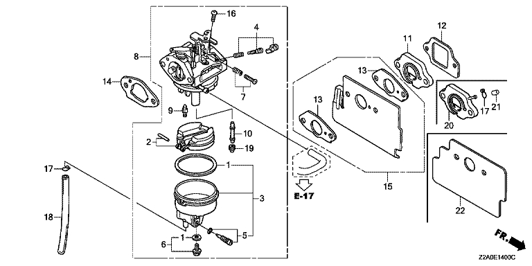 ЗАПЧАСТИ ДЛЯ ДВИГАТЕЛЯ БЕНЗИНОВОГО HONDA GS160A (ТИП SBE6) (КАРБЮРАТОР)