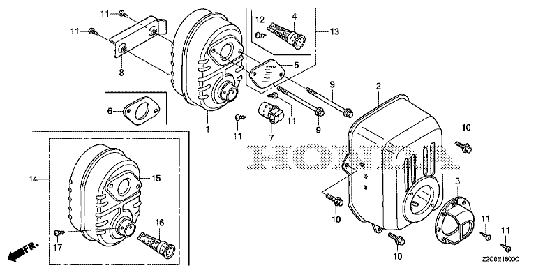 ЗАПЧАСТИ ДЛЯ ДВИГАТЕЛЯ БЕНЗИНОВОГО HONDA GS190A (ТИП MBA2) (ГЛУШИТЕЛЬ)