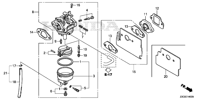 ЗАПЧАСТИ ДЛЯ ДВИГАТЕЛЯ БЕНЗИНОВОГО HONDA GS190A (ТИП QBA) (КАРБЮРАТОР)