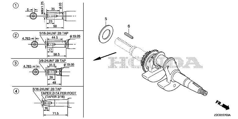 ЗАПЧАСТИ ДЛЯ ДВИГАТЕЛЯ БЕНЗИНОВОГО HONDA GS190A (ТИП QBA1) (ВАЛ КОЛЕНЧАТЫЙ)