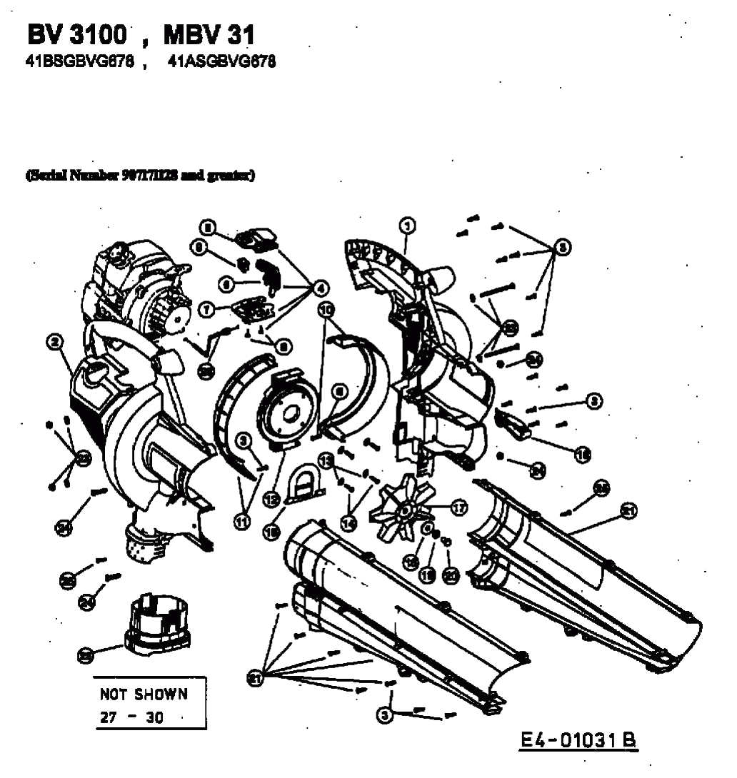 MTD Артикул 41BSGBVG678 (год выпуска 2003). Основная деталировка