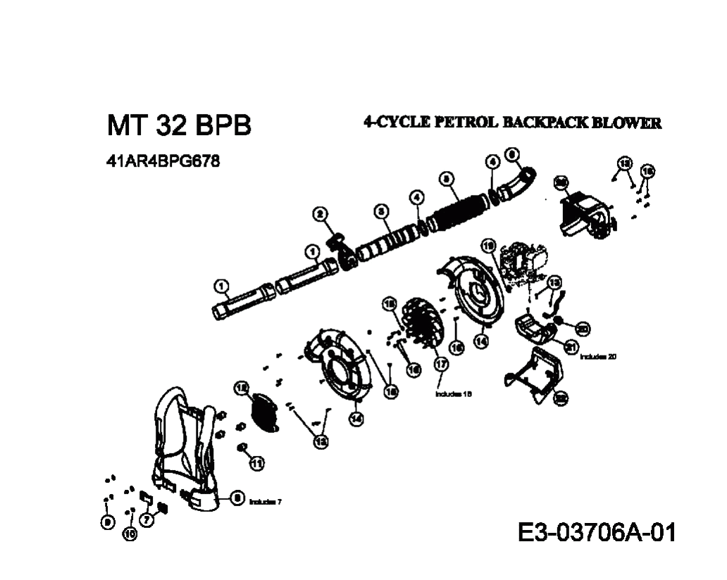 MTD Артикул 41AR4BPG678 (год выпуска 2008). Основная деталировка