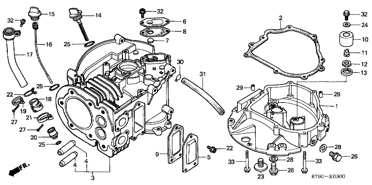 ЗАПЧАСТИ ДЛЯ ДВИГАТЕЛЯ БЕНЗИНОВОГО HONDA GV35 (ТИП A2) (ЦИЛИНДР, КРЫШКА КАРТЕРА)