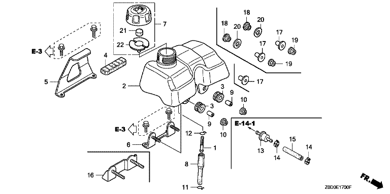 ЗАПЧАСТИ ДЛЯ ДВИГАТЕЛЯ БЕНЗИНОВОГО HONDA GX100 (ТИП BE14) (БАК ТОПЛИВНЫЙ)