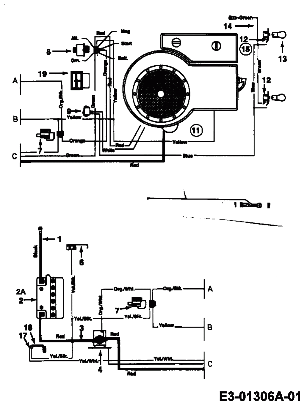 MTD Артикул 13AH455E600 (год выпуска 2002). Монтажная схема одноцилиндровый