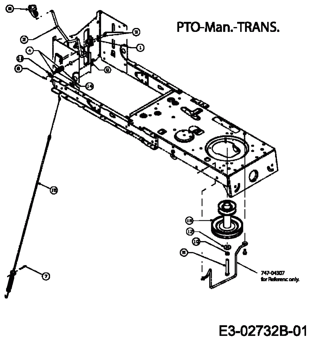 MTD Артикул 13AM763G662 (год выпуска 2007). Включение деки, шкив двигателя