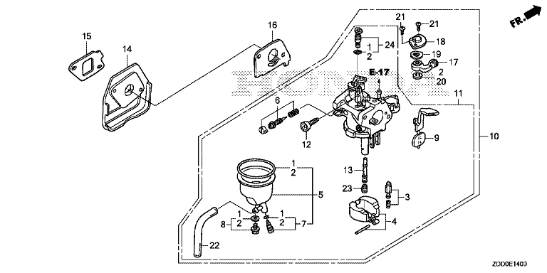 ЗАПЧАСТИ ДЛЯ ДВИГАТЕЛЯ БЕНЗИНОВОГО HONDA GX100UT (ТИП QA2/A) (КАРБЮРАТОР)