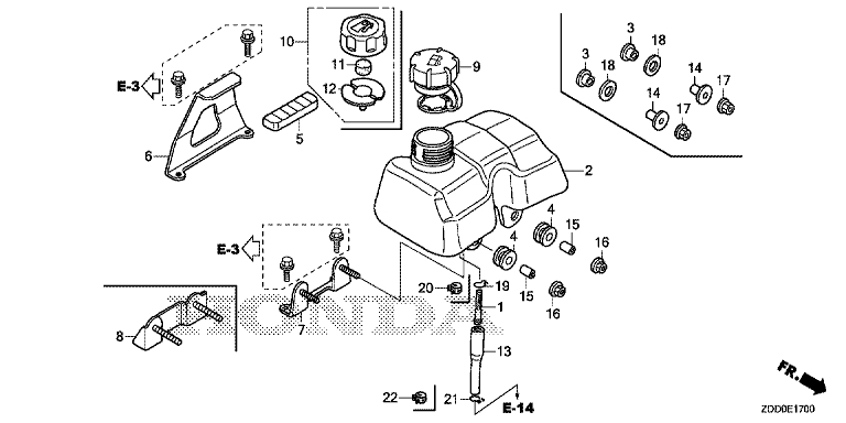 ЗАПЧАСТИ ДЛЯ ДВИГАТЕЛЯ БЕНЗИНОВОГО HONDA GX100UT (ТИП QXB4/A) (БАК ТОПЛИВНЫЙ)