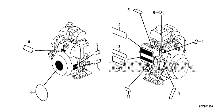 ЗАПЧАСТИ ДЛЯ ДВИГАТЕЛЯ БЕНЗИНОВОГО HONDA GX100UT (ТИП QXB4/A) (ТАБЛИЧКИ МАРКИРОВОЧНЫЕ)