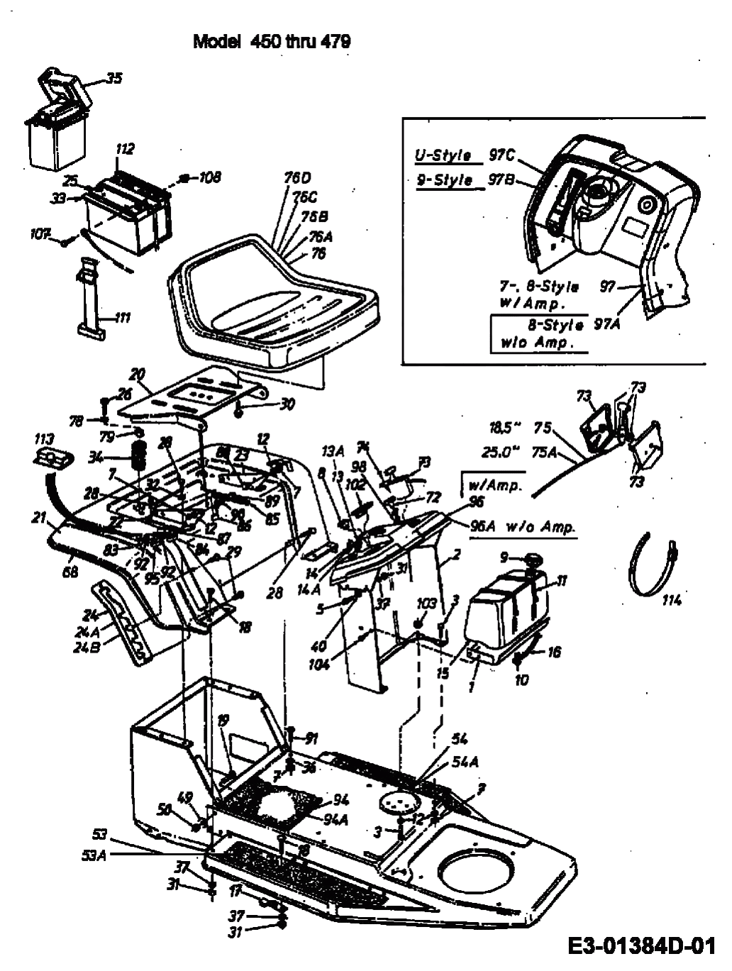 MTD Артикул 13A145GD600 (год выпуска 1998). Приборная панель, сиденье, топливный бак