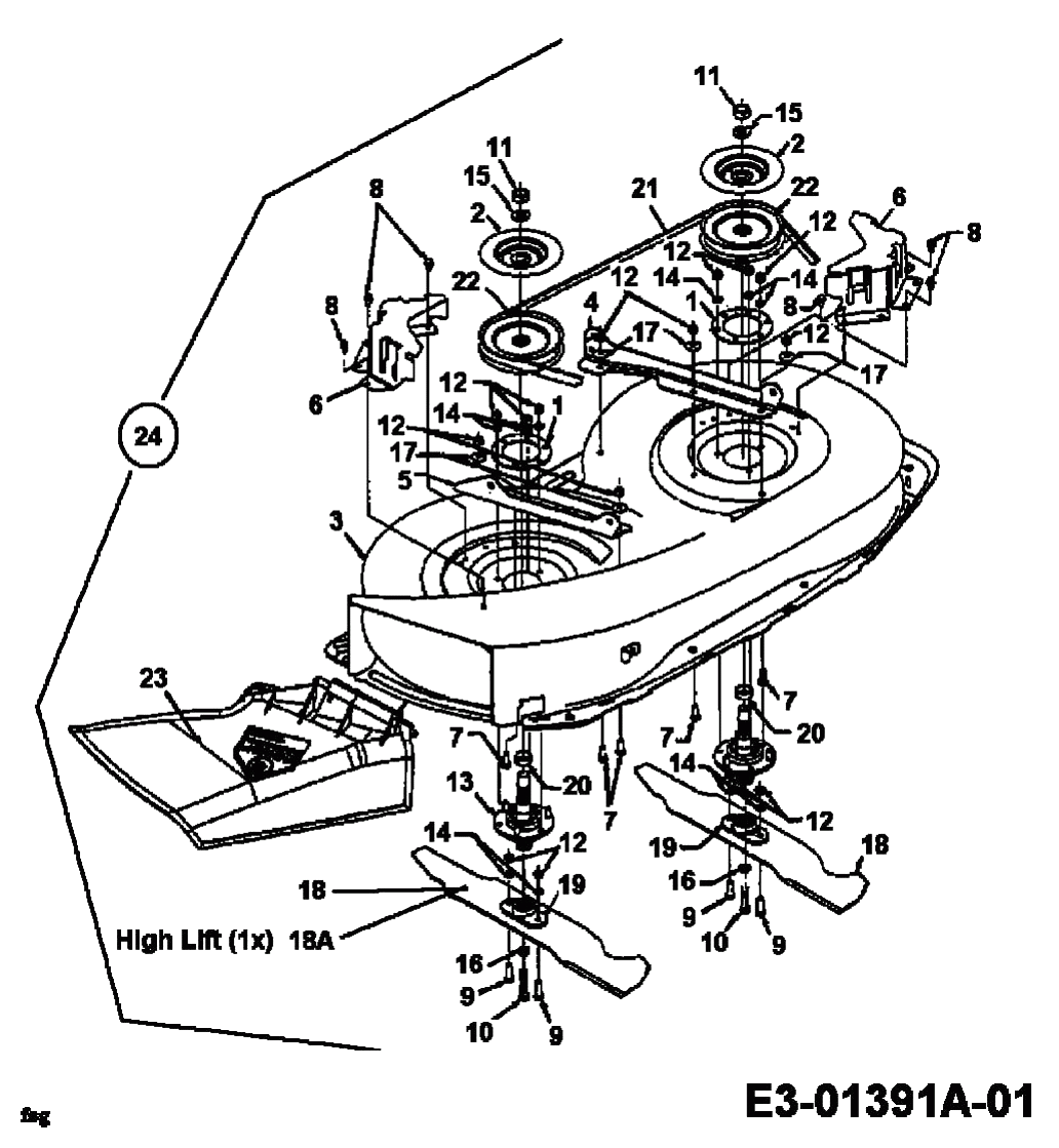 MTD Артикул 13AE451E600 (год выпуска 1998). Дека газонокосилки E (36/91cm) side discharge