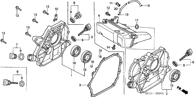 ЗАПЧАСТИ ДЛЯ ДВИГАТЕЛЯ БЕНЗИНОВОГО HONDA GX120K1 (ТИП TX26 GC01-4300001-9099999) (КРЫШКА КАРТЕРА)