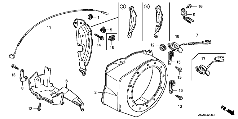 ЗАПЧАСТИ ДЛЯ ДВИГАТЕЛЯ БЕНЗИНОВОГО HONDA GX120K1 (ТИП WJ GC01-4300001-9099999) (КОЖУХ МАХОВИКА)
