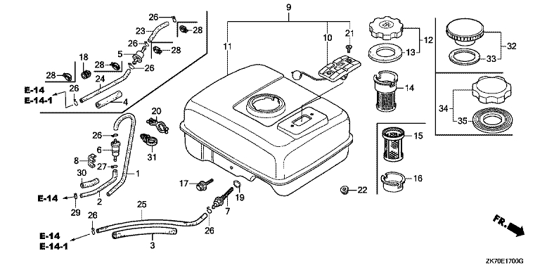 ЗАПЧАСТИ ДЛЯ ДВИГАТЕЛЯ БЕНЗИНОВОГО HONDA GX120K1 (ТИП WJ GC01-4300001-9099999) (БАК ТОПЛИВНЫЙ)