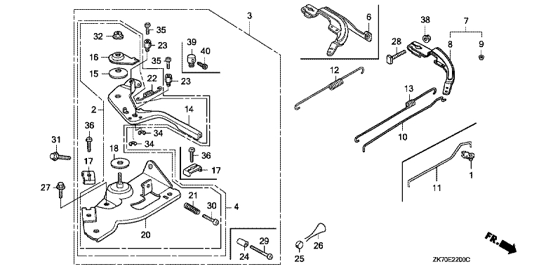 ЗАПЧАСТИ ДЛЯ ДВИГАТЕЛЯ БЕНЗИНОВОГО HONDA GX120K1 (ТИП WJ GC01-4300001-9099999) (УПРАВЛЕНИЕ ЗАСЛОНКОЙ ДРОССЕЛЬНОЙ)