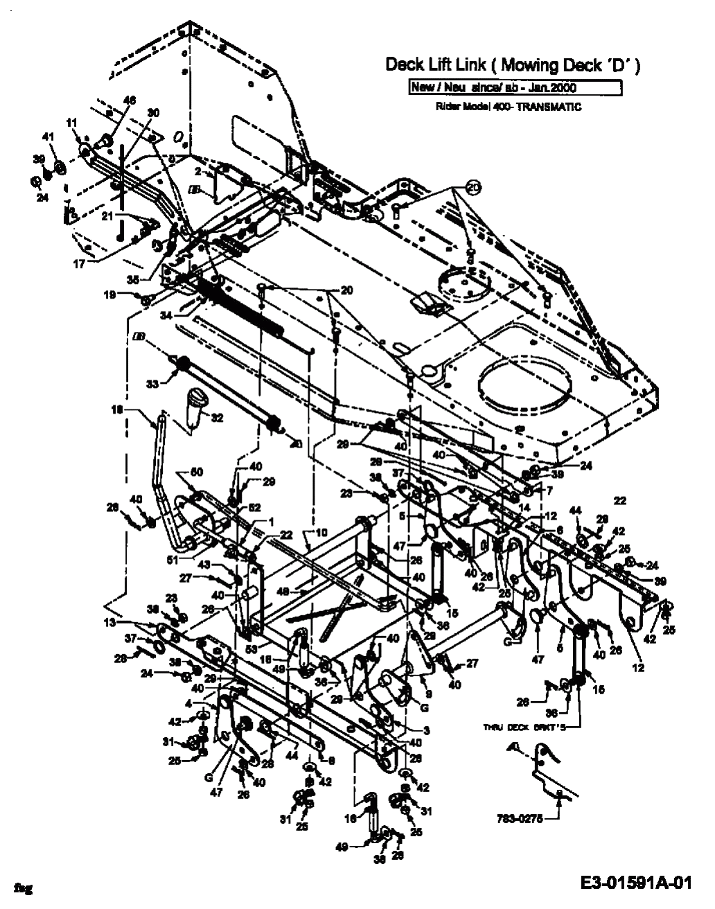 MTD Артикул 13AA470F600 (год выпуска 2000). Крепление деки