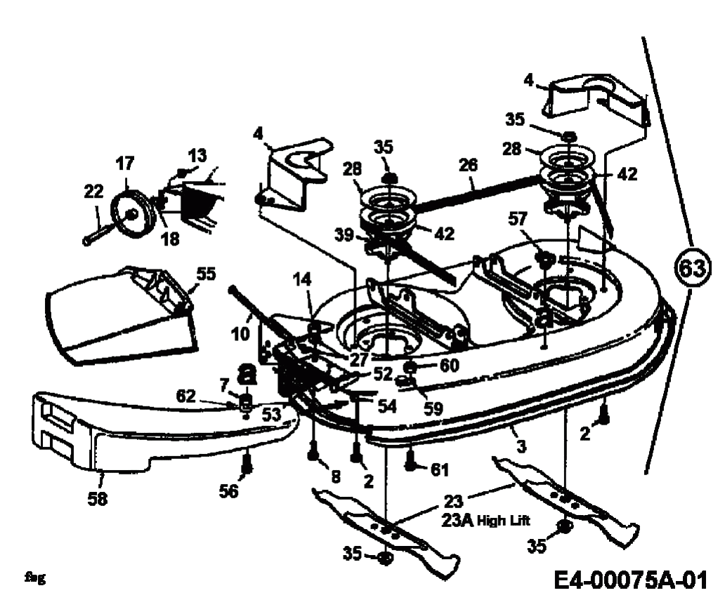 MTD Артикул 13AM675G678 (год выпуска 1997). Дека газонокосилки F (38/96cm)