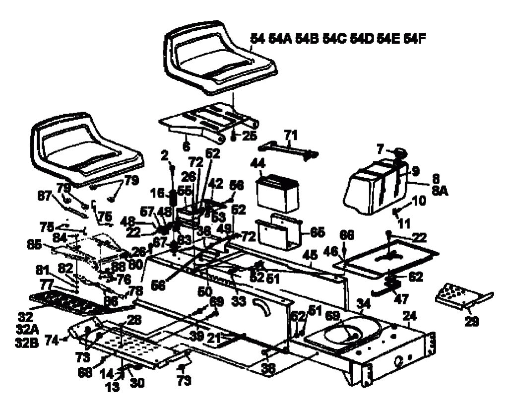 MTD Артикул 13AM675G678 (год выпуска 1998). Рама, сиденье, топливный бак