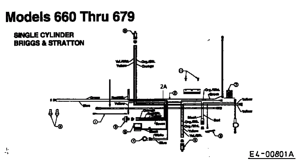 MTD Артикул 13AP678G678 (год выпуска 2001). Монтажная схема одноцилиндровый