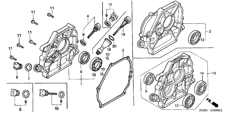 ЗАПЧАСТИ ДЛЯ ДВИГАТЕЛЯ БЕНЗИНОВОГО HONDA GX160K1 (ТИП DSP) (КРЫШКА КАРТЕРА)