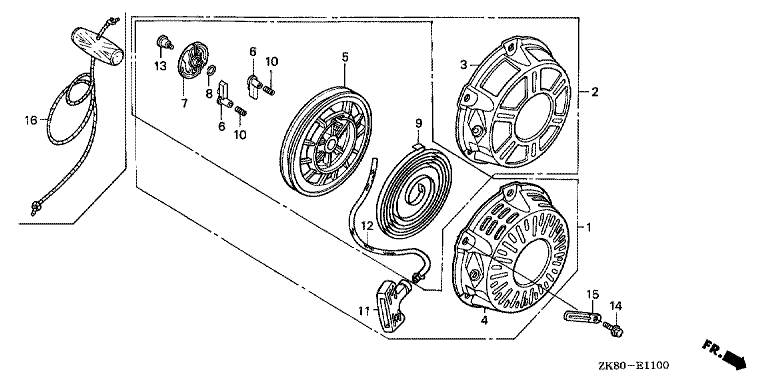 ЗАПЧАСТИ ДЛЯ ДВИГАТЕЛЯ БЕНЗИНОВОГО HONDA GX160K1 (ТИП HHQ4 GC02-8670001-9099999) (СТАРТЕР РУЧНОЙ) (ВАРИАНТ 1)