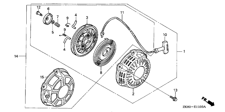 ЗАПЧАСТИ ДЛЯ ДВИГАТЕЛЯ БЕНЗИНОВОГО HONDA GX160K1 (ТИП HHQ4 GC02-8670001-9099999) (СТАРТЕР РУЧНОЙ) (ВАРИАНТ 2)