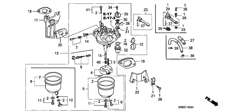 ЗАПЧАСТИ ДЛЯ ДВИГАТЕЛЯ БЕНЗИНОВОГО HONDA GX160K1 (ТИП HHQ4 GC02-8670001-9099999) (КАРБЮРАТОР)