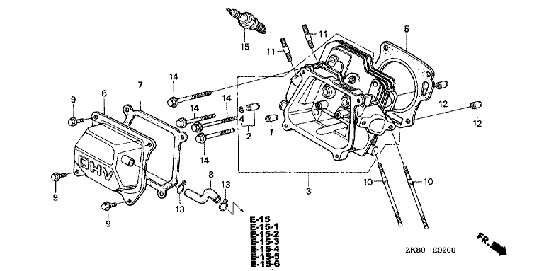 ЗАПЧАСТИ ДЛЯ ДВИГАТЕЛЯ БЕНЗИНОВОГО HONDA GX160K1 (ТИП HHQ4 GC02-8670001-9099999) (ГОЛОВКА ЦИЛИНДРА)