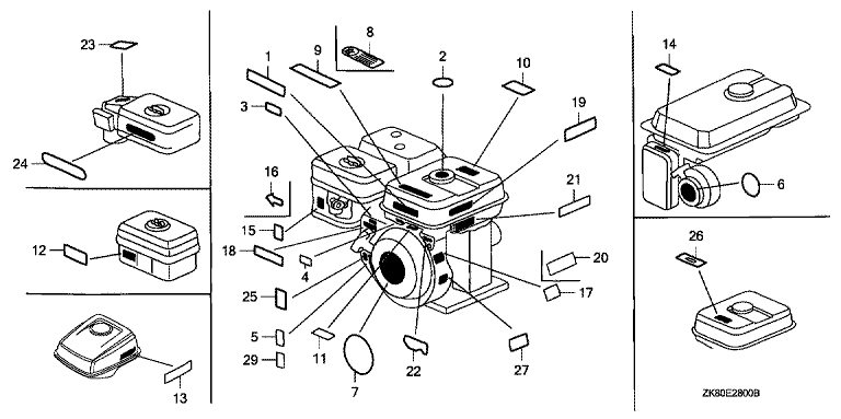 ЗАПЧАСТИ ДЛЯ ДВИГАТЕЛЯ БЕНЗИНОВОГО HONDA GX160K1 (ТИП HHQ4 GC02-8670001-9099999) (ТАБЛИЧКИ МАРКИРОВОЧНЫЕ)