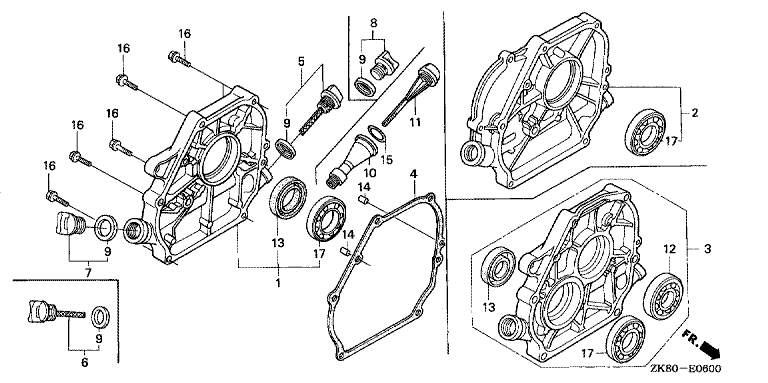 ЗАПЧАСТИ ДЛЯ ДВИГАТЕЛЯ БЕНЗИНОВОГО HONDA GX160K1 (ТИП HHQ4 GC02-8670001-9099999) (КРЫШКА КАРТЕРА)