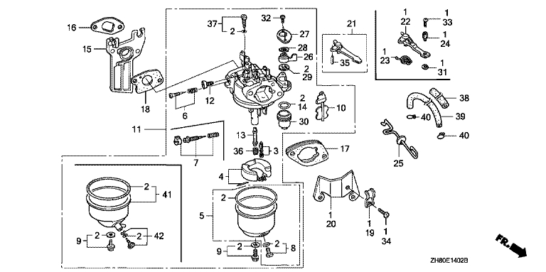 ЗАПЧАСТИ ДЛЯ ДВИГАТЕЛЯ БЕНЗИНОВОГО HONDA GX160K1 (ТИП HXE8 GC02-2000001-8669999) (КАРБЮРАТОР)