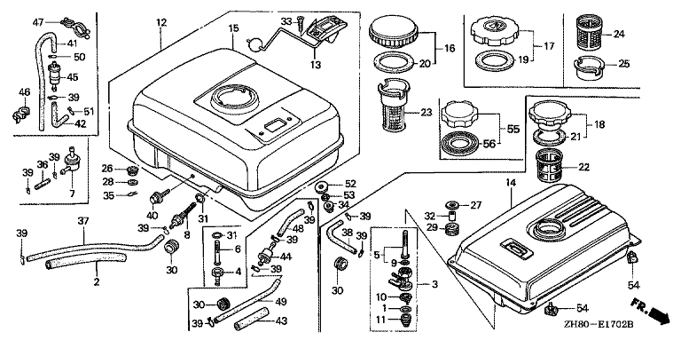 ЗАПЧАСТИ ДЛЯ ДВИГАТЕЛЯ БЕНЗИНОВОГО HONDA GX160K1 (ТИП HXE8 GC02-2000001-8669999) (БАК ТОПЛИВНЫЙ)