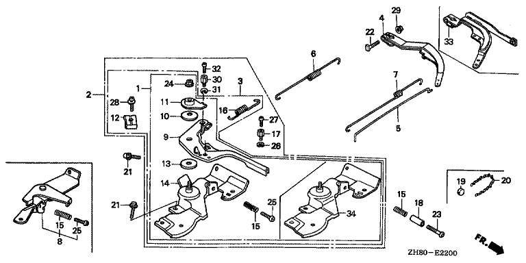 ЗАПЧАСТИ ДЛЯ ДВИГАТЕЛЯ БЕНЗИНОВОГО HONDA GX160K1 (ТИП HXE8 GC02-2000001-8669999) (УПРАВЛЕНИЕ ЗАСЛОНКОЙ ДРОССЕЛЬНОЙ)