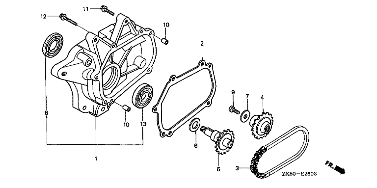 ЗАПЧАСТИ ДЛЯ ДВИГАТЕЛЯ БЕНЗИНОВОГО HONDA GX160K1 (ТИП KR GC02-8670001-9099999) (РЕДУКТОР)